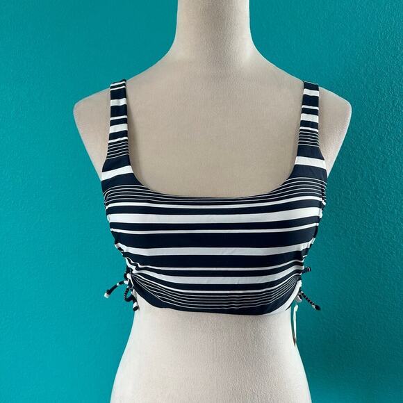 NWT Aerie Printed Lace up Longline Scoop Bikini Top Women's Royal Navy Size S - Picture 1 of 6